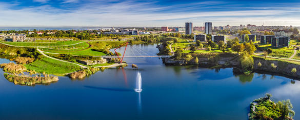 View of a lake in Pae park in Lasnamäe, a city district in Tallinn, Estonia